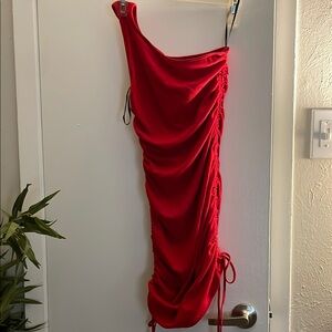 Forever 21 Red Asymmetrical Ruched Bodycon Dress